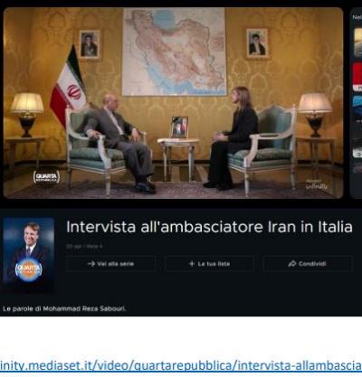 Intervista dell’Ambasciatore della Repubblica Islamica dell’Iran a Roma con “Quarta Repubblica” Rete 4